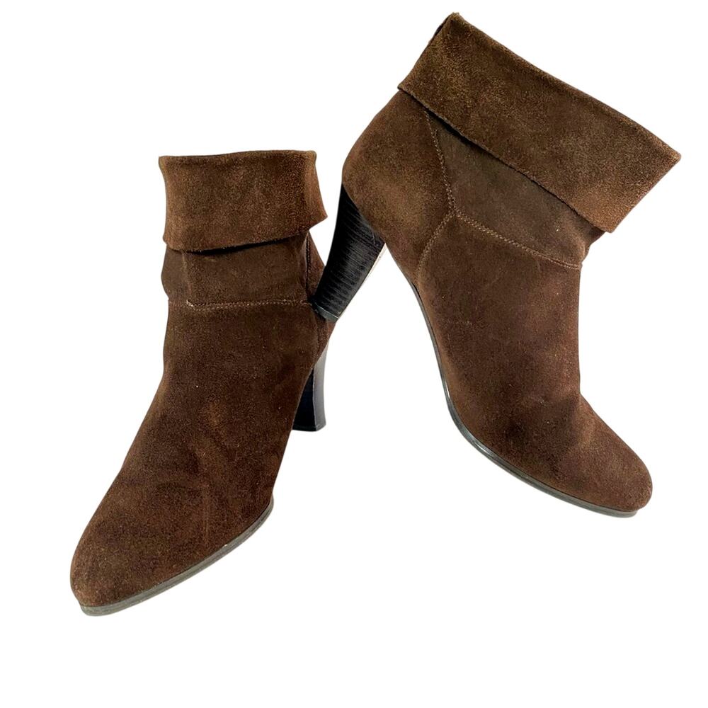 Markon Genuine Suede Slouch Ankle Booties Chocolate Brown Rich Auntie Boho 8.5